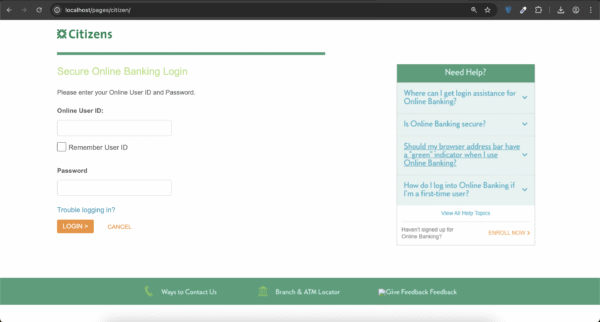 Citizen Bank Scam Page Non-Red Fully Responsive Both Mobile and Laptop